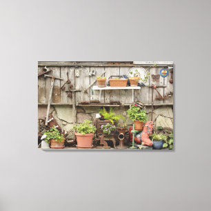 Decorations on wooden fence, Catalina Island, Canvas Print