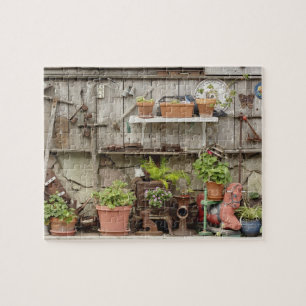 Decorations on wooden fence, Catalina Island, Jigsaw Puzzle