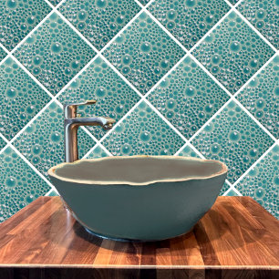 Decorative 4" tile with bubbles in turquoise gloss