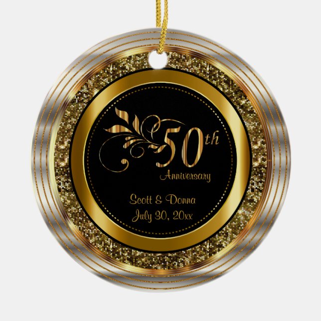 Decorative 50th Golden Anniversary Ceramic Tree Decoration (Front)