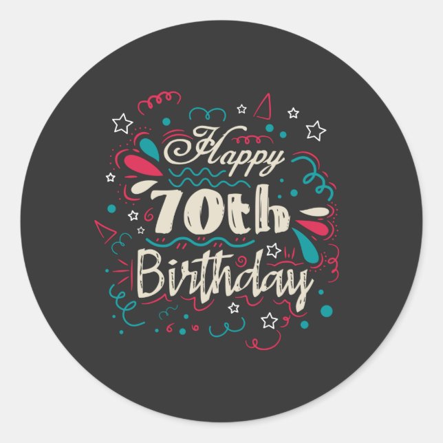 Decorative 70th Birthday Classic Round Sticker (Front)