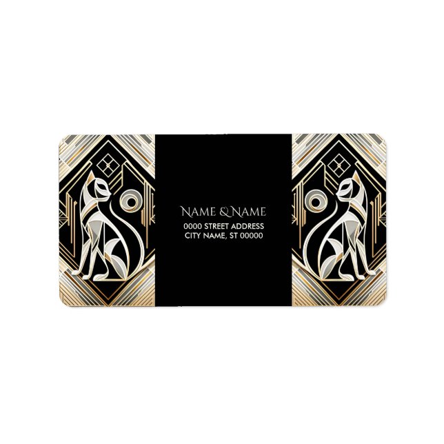 Decorative Abstract Black Cat Address Label (Front)