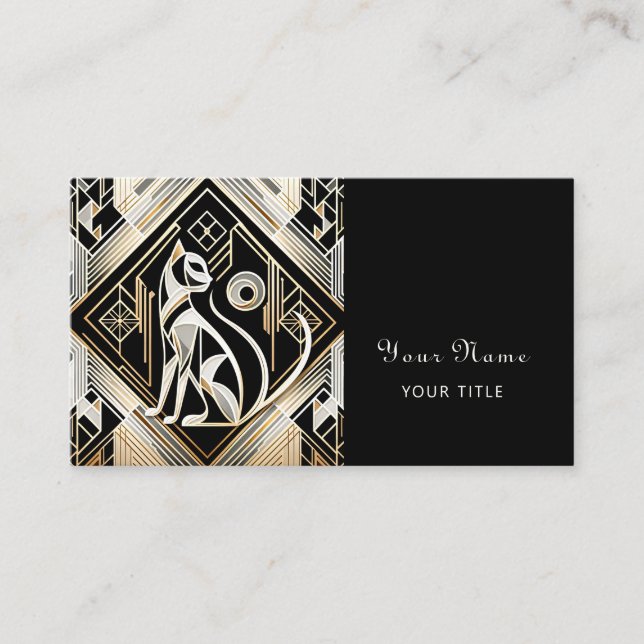 Decorative Abstract Black Cat Business Card (Front)