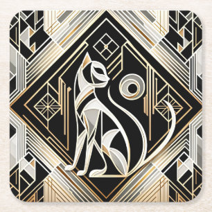 Decorative Abstract Black Cat Paper Coaster