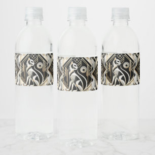 Decorative Abstract Black Cat Water Bottle Label