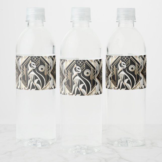 Decorative Abstract Black Cat Water Bottle Label (Bottles)