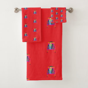Decorative Abstract Chair Red Bath Towel Set