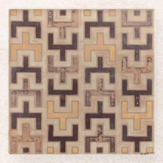 Decorative African Mudcloth Pattern Glass Coaster (Front)