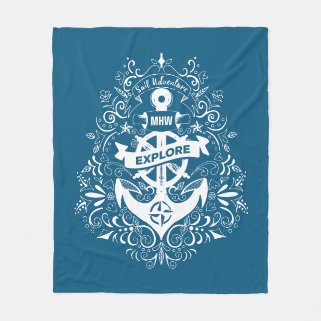 Decorative Anchor custom monogram fleece blanket (Front)