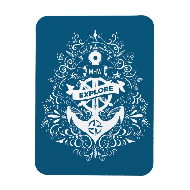 Decorative Anchor custom monogram magnet (Vertical)