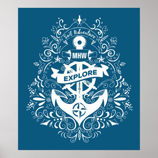 Decorative Anchor custom monogram poster (Front)