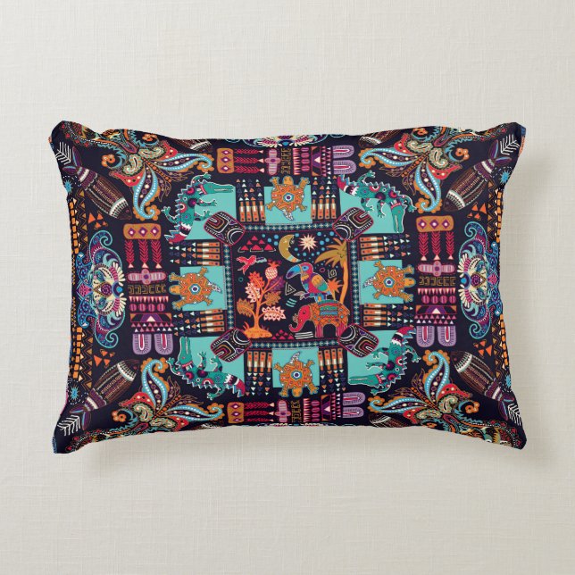 Decorative animals: colourful ethnic design. cushion (Front)