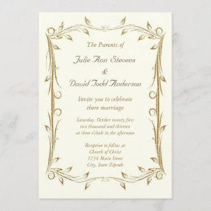 Decorative Antique Gold Border Wedding Invitation