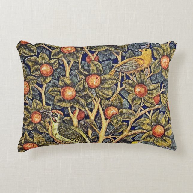 Decorative Art Blue Green Bird Tree Foliage Flower Decorative Cushion (Front)