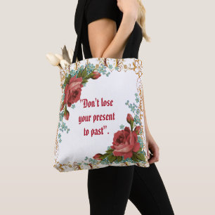 Decorative Art Rustic Red Rose Vintage Gold Floral Tote Bag