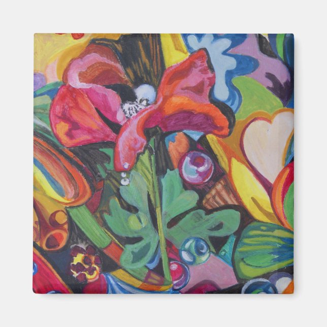 decorative artistic magnet  with red poppy (Front)