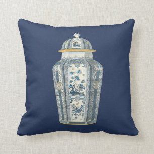 Decorative Asian Urn in Blue & White Cushion