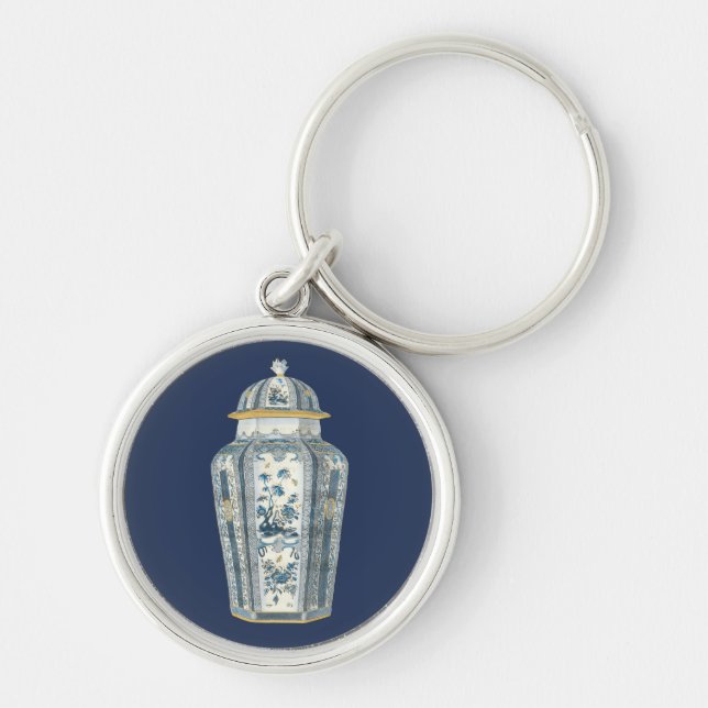 Decorative Asian Urn in Blue & White Key Ring (Front)