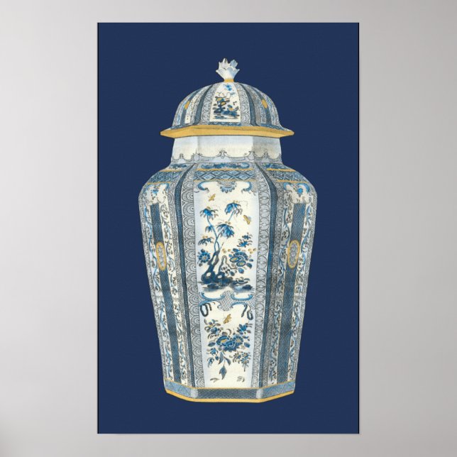 Decorative Asian Urn in Blue & White Poster (Front)