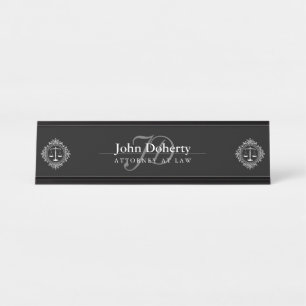 Decorative ATTORNEY AT LAW black & white Desk Name Plate