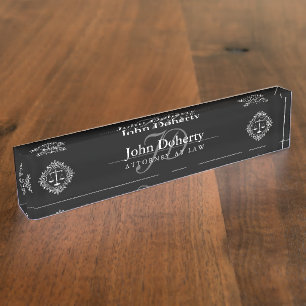 Decorative ATTORNEY AT LAW black & white Nameplate