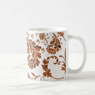 DECORATIVE AUTUMN FALL COPPER LEAVES FLORAL PATTER COFFEE MUG