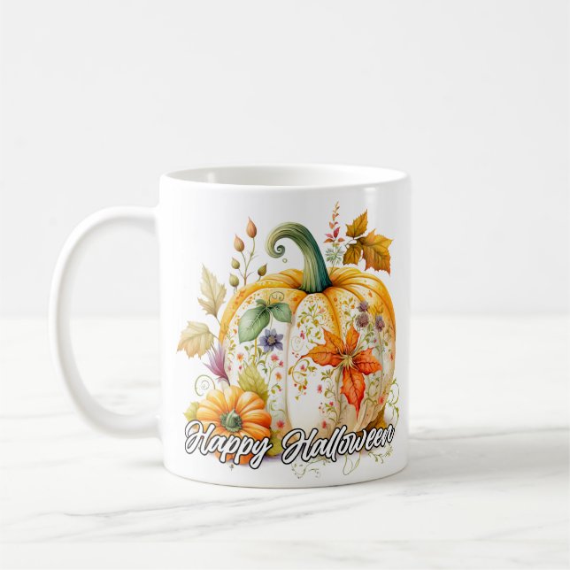 Decorative Autumn Happy Halloween Pumpkin Coffee Mug (Left)