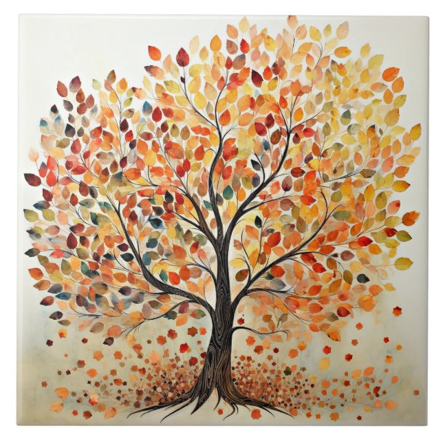 Decorative Autumn Leaves Tree Tile (Front)