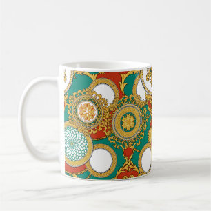 Decorative background with golden elegant arabesqu coffee mug