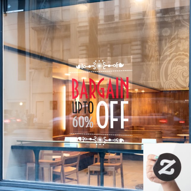 Decorative Bargain Discount Window Cling (Cafe Window)