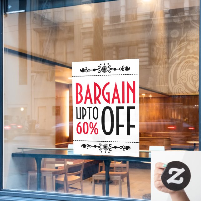 Decorative Bargain Discount Window Cling (Cafe Window)