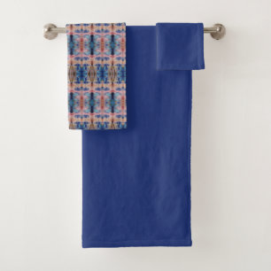 Decorative Bath Towel Set in Blue and Rose Pattern