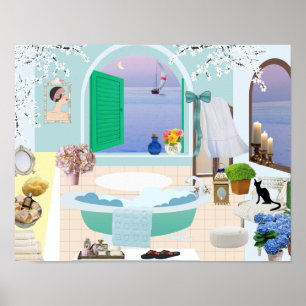 Decorative Bathroom Poster with claw foot bathtub