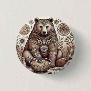 Decorative Bear Illustration 3 Cm Round Badge