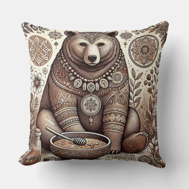 Decorative Bear Illustration Cushion (Front)