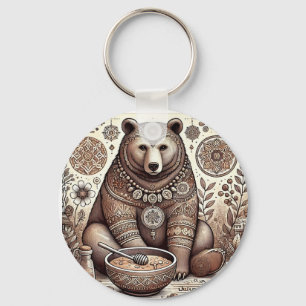 Decorative Bear Illustration Key Ring