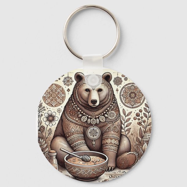 Decorative Bear Illustration Key Ring (Front)