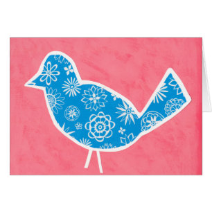 Decorative Bird with Patterns on Pink Background