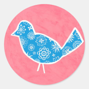 Decorative Bird with Patterns on Pink Background Classic Round Sticker