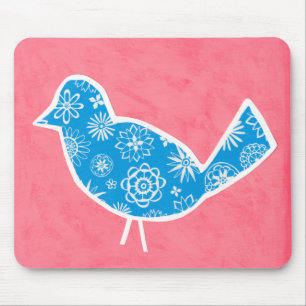 Decorative Bird with Patterns on Pink Background Mouse Mat