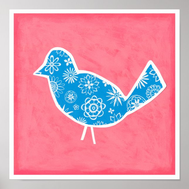 Decorative Bird with Patterns on Pink Background Poster (Front)