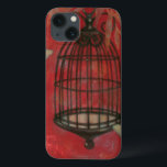 Decorative Birdcage with Butterflies iPhone 13 Case<br><div class="desc">Two pale butterflies hover around a birdcage in this painting by Norman Wyatt. Leaves hang over the birdcage,  and it all rests on a crimson background. Order this print today!</div>