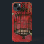 Decorative Birdcage with Butterflies iPhone 13 Case<br><div class="desc">Two pale butterflies hover around a birdcage in this painting by Norman Wyatt. Leaves hang over the birdcage,  and it all rests on a crimson background. Order this print today!</div>
