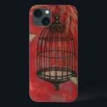 Decorative Birdcage with Butterflies iPhone 13 Case<br><div class="desc">Two pale butterflies hover around a birdcage in this painting by Norman Wyatt. Leaves hang over the birdcage,  and it all rests on a crimson background. Order this print today!</div>