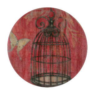 Decorative Birdcage with Butterflies Cutting Board