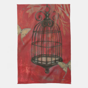 Decorative Birdcage with Butterflies Tea Towel
