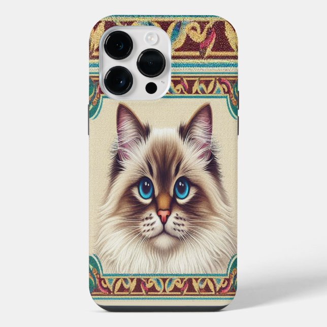 Decorative Birman Cat Colourful Framed Border iPhone Case (Back)