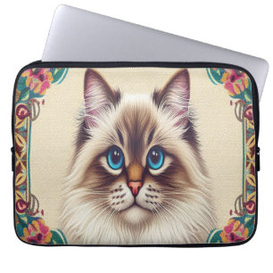 Decorative Birman Cat Colourful Framed Border Laptop Sleeve