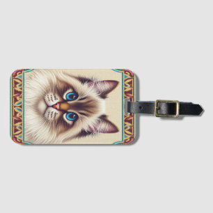 Decorative Birman Cat Colourful Framed Border Luggage Tag