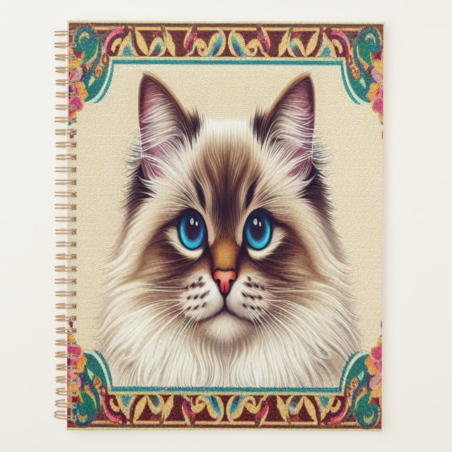 Decorative Birman Cat Colourful Framed Border Planner (Front)